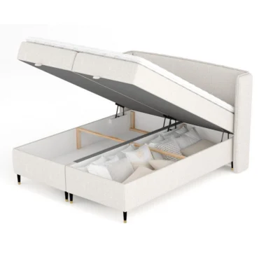 Maison de Reve Boxspringbett MONPELLI in Beige, Liegefläche 140x200 cm – mit Bettkasten